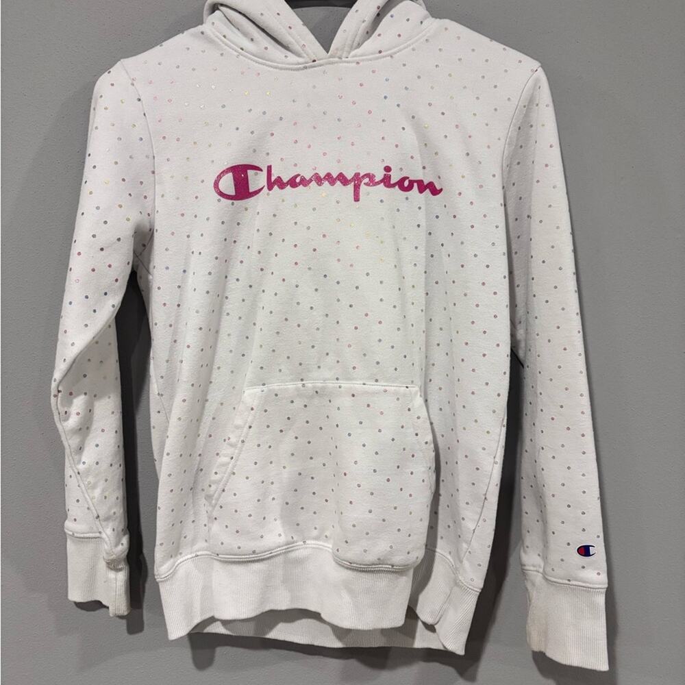 Champion White Hoodie with Colorful Dots Girls 14/16 - Picture 4 of 4